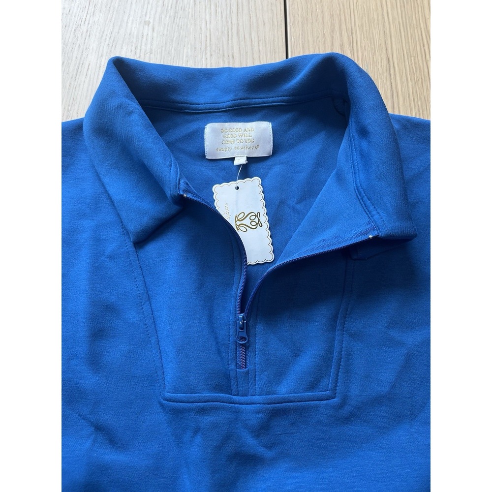 Simply Southern Women's Large Royal Blue Sleeveless Quarter Zip Dress NWT Pocket - Picture 4 of 6